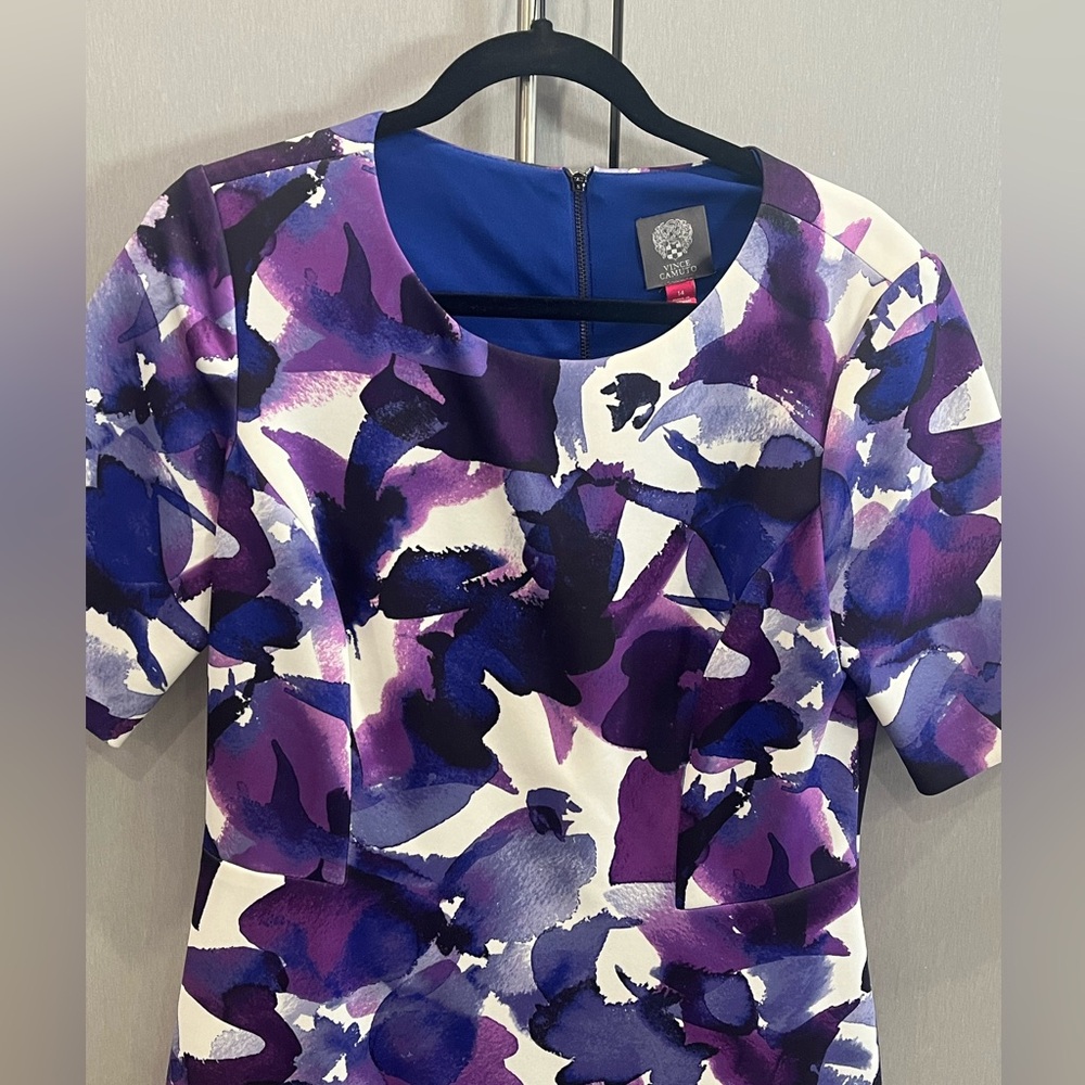 Vince Camuto abstract purple knee length dress with pockets size 14 EUC - Picture 6 of 6